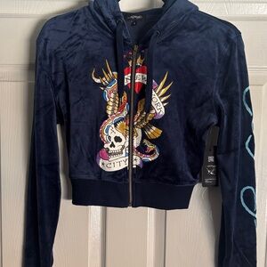 Ed Hardy Blue Women's Jacket with Graphic Design